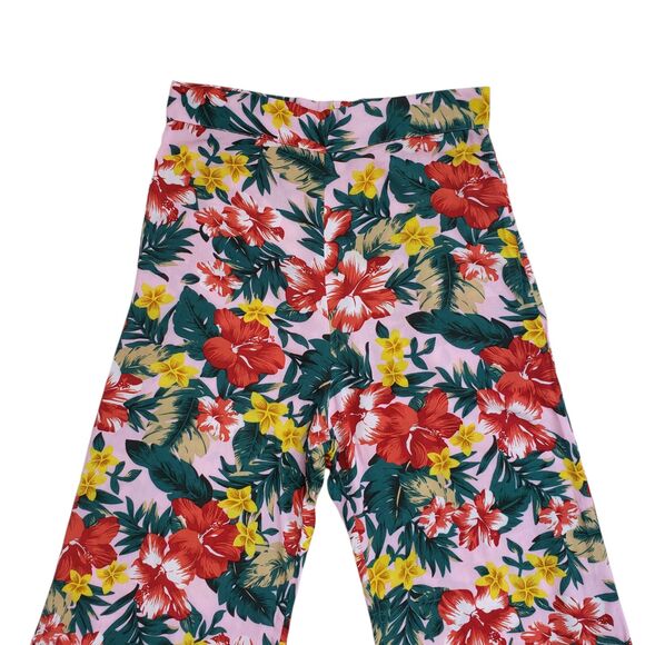 Anthropologie XIX Palms Floral Wide Leg Pants Womens 2 Pink High Rise Tropical - Picture 2 of 10